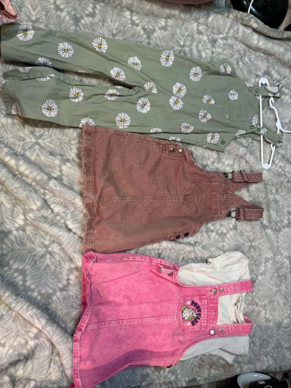 Carter's Green Daisy Jumpsuit + Pink & Rust Overalls Set